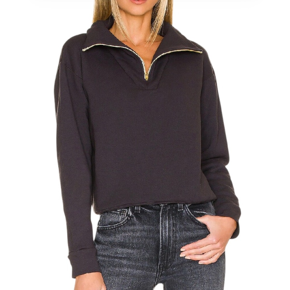 MONROW Turtleneck Half Zip Sweatshirt 1/4-ZIP TOP Faded Black Sweater Cotton M